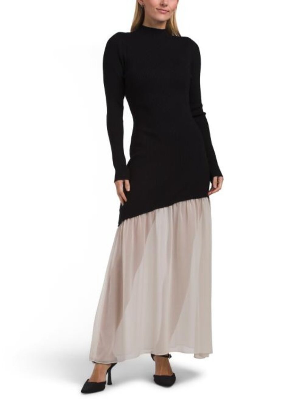 ELLEN TRACY Mix Media Knit Maxi Dress
